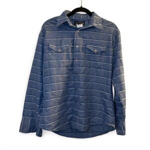 Wrangler Authentic Western Shirt Blue Windowpane Snap Button Size M